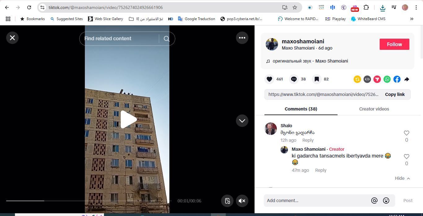 لقطة من الفيديو المنشور في حساب @maxoshamoiani في تيك توك في 12 تموز 2025