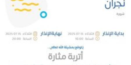 حالة الطقس اليوم في نجران: تفاصيل الإنذار الأصفر في شرورة من المركز الوطني للأرصاد - ايجي سبورت