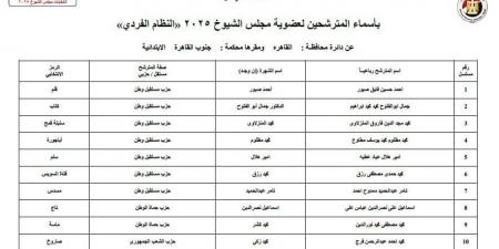 ننشر أسماء 60 مرشحا لانتخابات مجلس الشيوخ عن محافظة القاهرة - ايجي سبورت