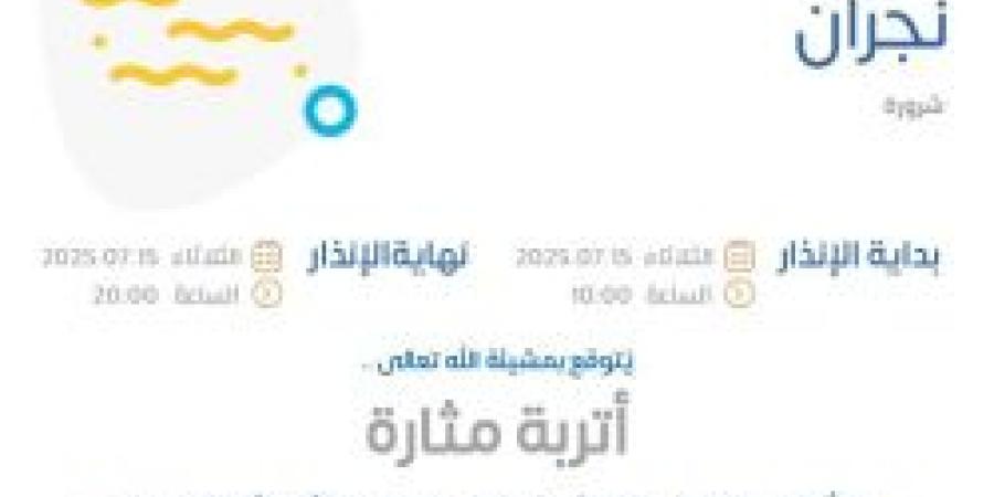 حالة الطقس اليوم في نجران: تفاصيل الإنذار الأصفر في شرورة من المركز الوطني للأرصاد - ايجي سبورت