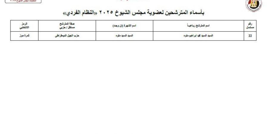 عاجل.. الهيئة الوطنية للانتخابات تعلن عن القائمة النهائية لانتخابات الشيوخ - ايجي سبورت