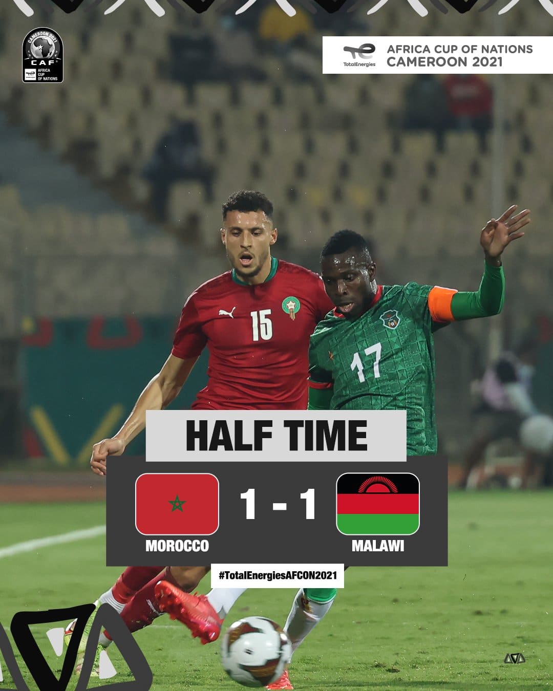 شاهد هدف المغرب ضد مالاوي الان 1-1 في أمم أفريقيا